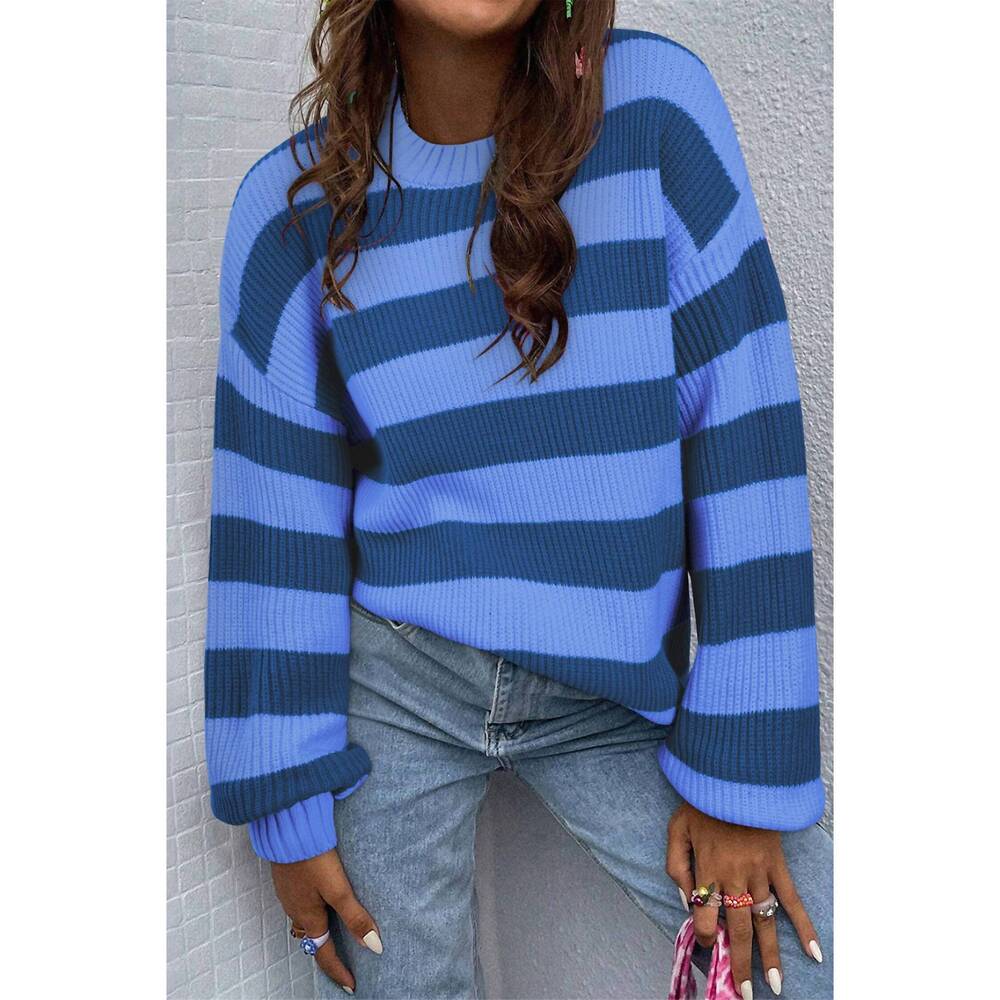 NEW SHEWIN striped sweater in blue navy